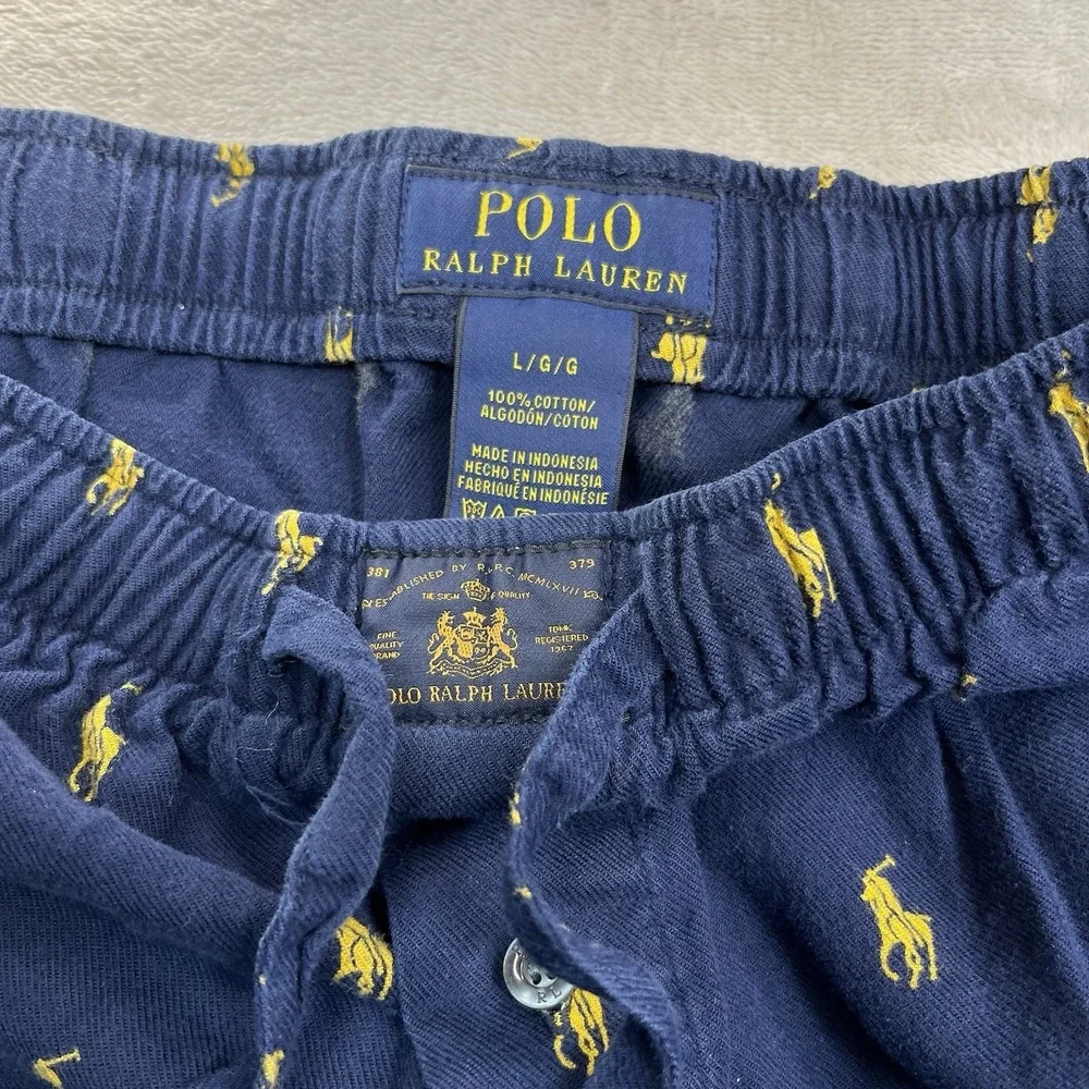 Polo Ralph Lauren Pajama Pants Mens L Navy Blue All Over Print Pony Drawstring